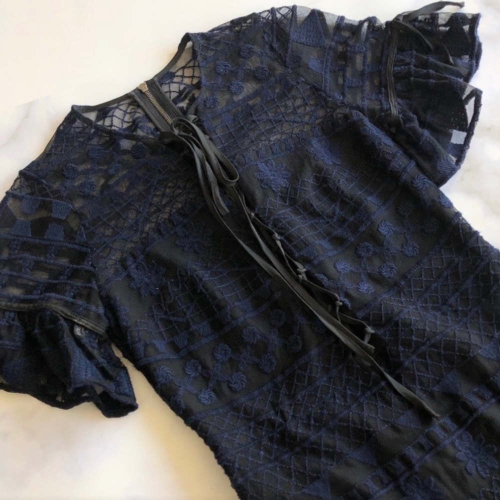 Parker Lace Mini Dress in Aquarius Navy Blue